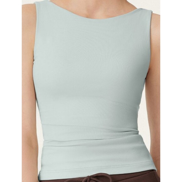 OGL Light Blue Mini Rib Boatneck New Airy Padded Shelf Bra Brami Tank Top LARGE - Picture 1 of 9